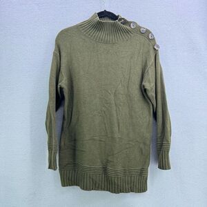Anthropologie Womens Green Long Sleeve Buttoned Collar Tunic Sweater Size XS